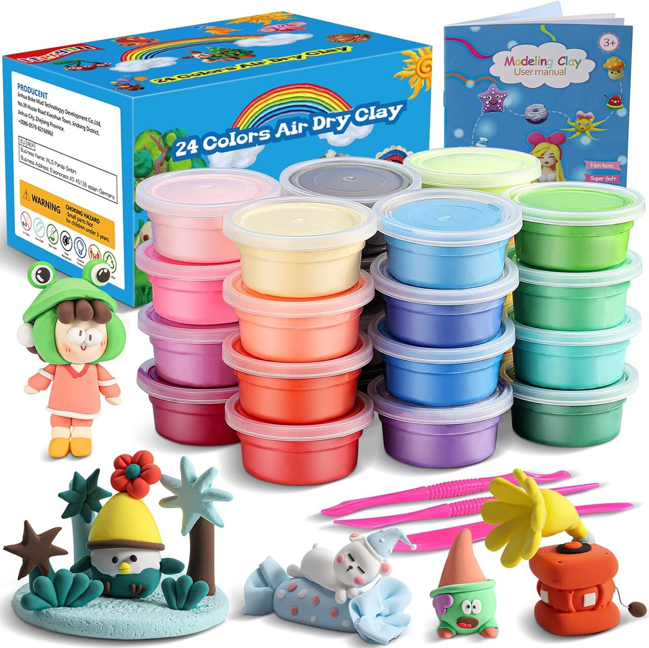 24-Color Modeling Clay Kit – Magic Air Dry, Ultra-Light, Non-Toxic, DIY Gift for Kids (Ages 3-12).